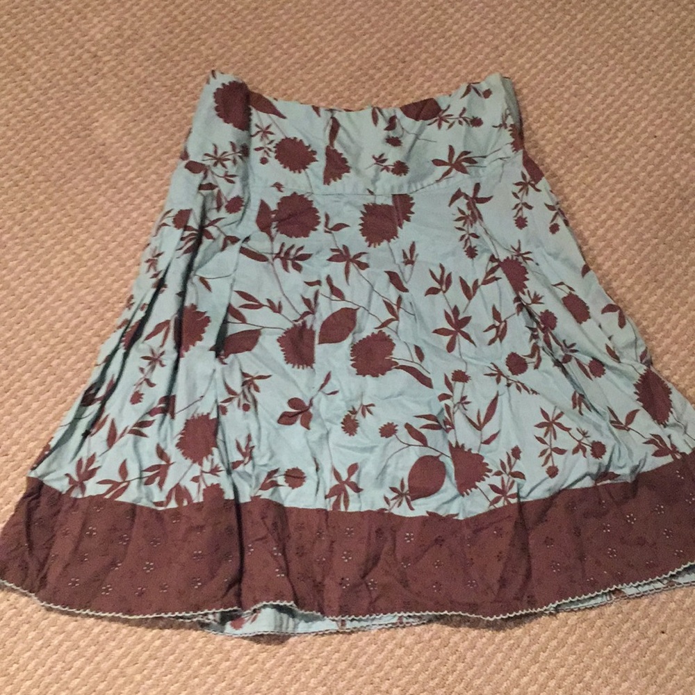 Turquoise and brown floral skirt